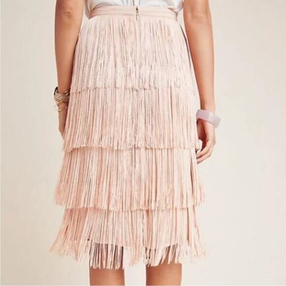 Anthropologie Maeve Velma fringe midi skirt pink sz 6p - Picture 4 of 10